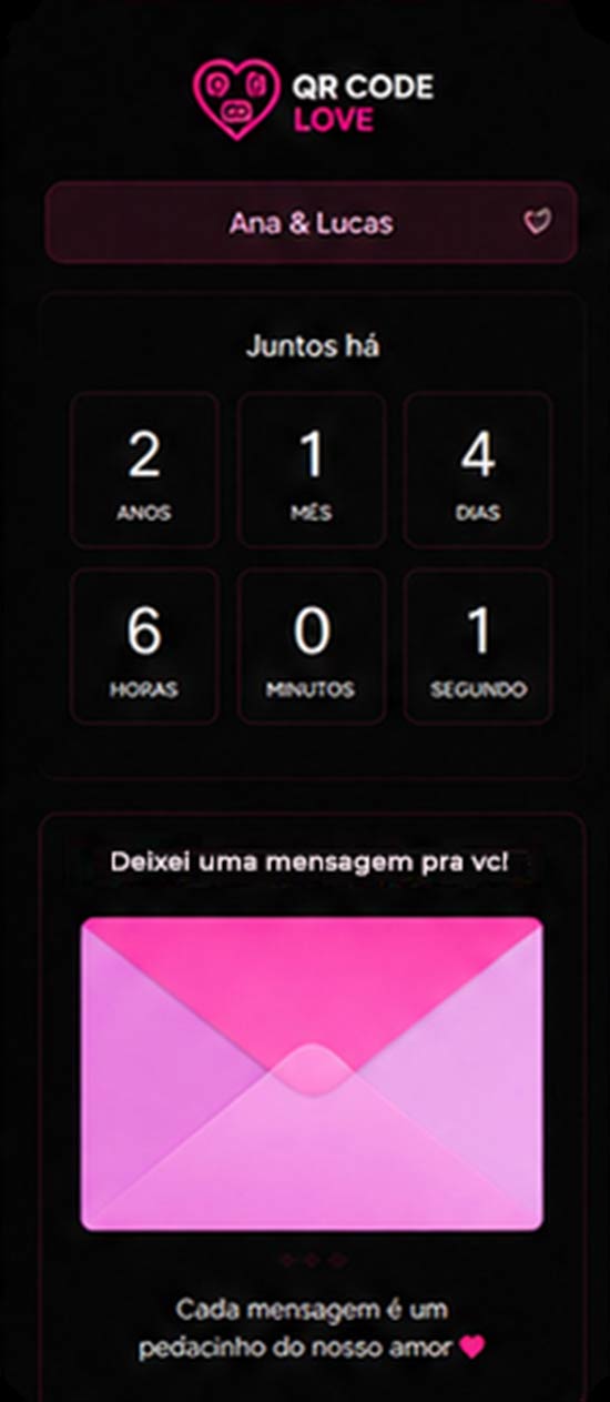 Página com contador regressivo de tempo juntos do QR Code Love